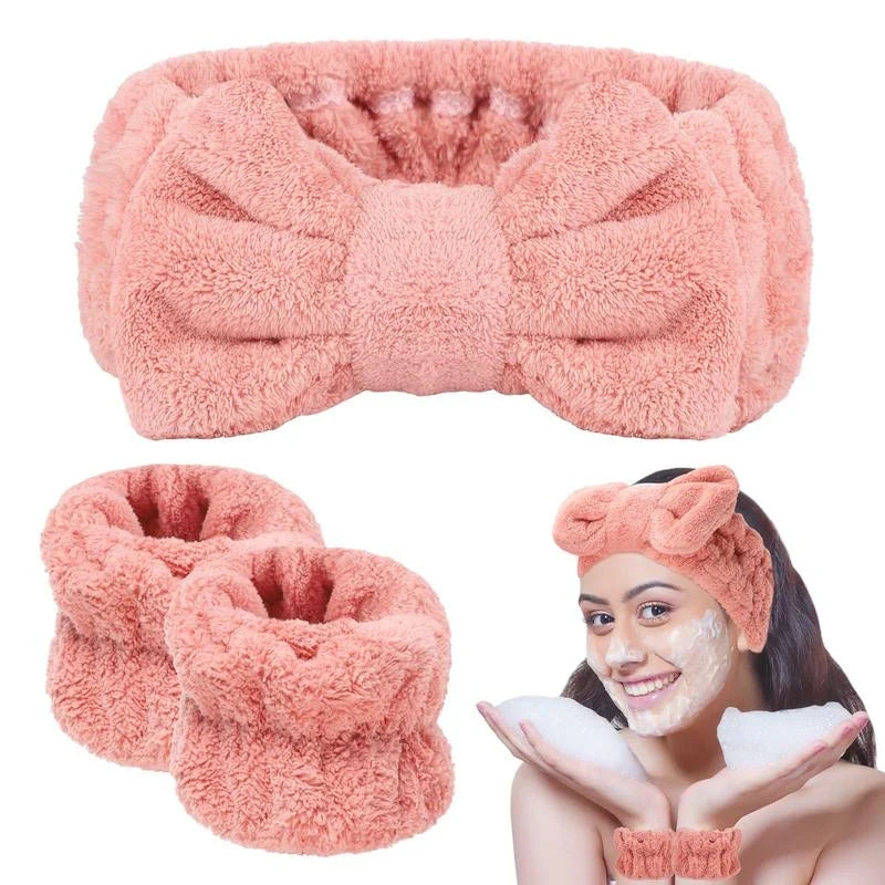 3 Pcs Spa Wristband & Headband, for Washing Face Skin Care,Soft Headdress for Washing Face &Makeup, Girl'S Make up & Spa Hair Band, Travel Summer Gifts,Daily Skincare Tools，Back to School